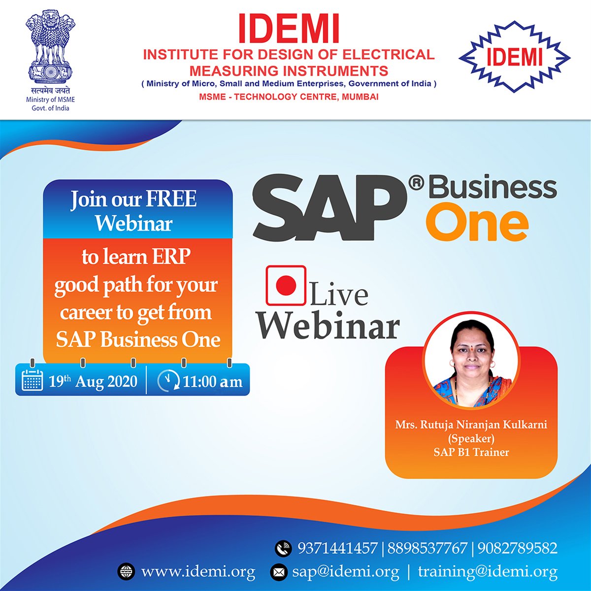 idemitc's tweet photo. Free Webinar on SAP Business One on 19th August 2020 at 11.00 am.

Link for Webinar - https://t.co/0f6acdZEVK

Get more information - https://t.co/NDg2adW7uh

#IDEMI @minmsme @anil_marali @SAPBusinessOne
@SAPIndia #BharatERP #GrowwithSAP #SAP #SkillIndia @sapidemi https://t.co/Lh1gbNeVlj