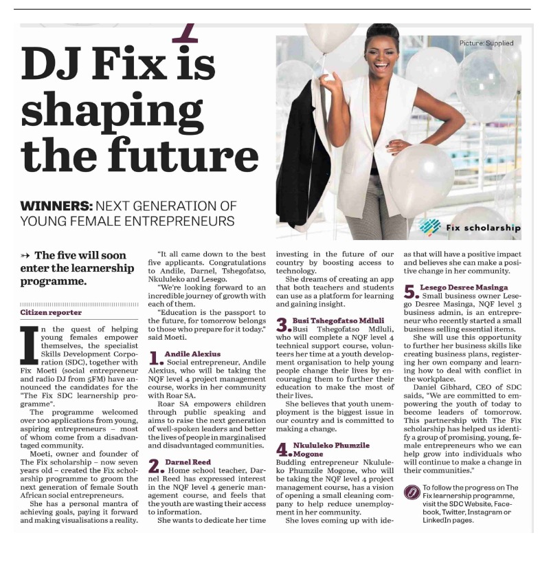 TheDevelopment's tweet photo. Turn to page 16 of @TheCitizen_News to see how #SDCorpSA &amp; The @FixScholarship are making a difference!

For all of your B-BBEE needs &amp; requirement contact #SDC on 010 900 3115 or email us on info@sdcorp.co.za

#WeAreTheDifference #FixSDCLearnershipProgramme #WomensMonth https://t.co/6pNImhtPpi