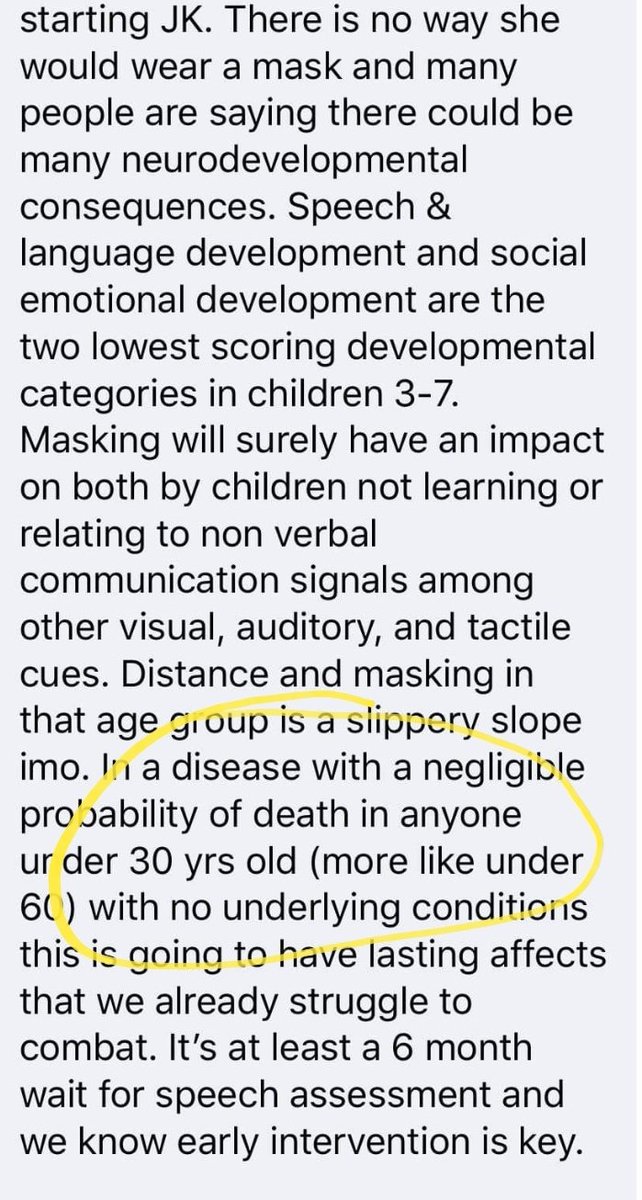 More crap. Here a parent explicitly says the life of their kid is more important than anyone over the age of 30, likely incl her kids' teacher, or anyone with underlying conditions & ignoring the fact that we have no information on the longterm impacts of this disease on kids. 