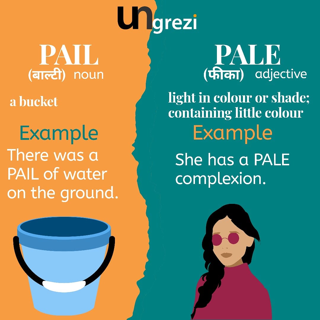 ungrezi's tweet photo. New day, New homonym ‼️
A. K. A 
नया दिन, नया समनाम ‼️

#ungrezi #learnwithungrezi #english #learnenglish #loveenglish #homonyms #same #samesame #wordplay #grammar #wordswag #hinditoenglish #englishtohindi #languagelearning #pale #pail #bucket #lightcolor #lightshade #littlecolor https://t.co/EzOm1QPblw
