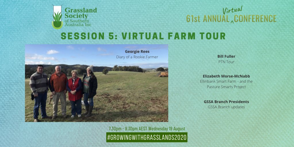Tomorrow night is the final live session of the GSSA 2020 Virtual Conference "Growing with Grasslands".
GSSA vice-president Georgie Rees will be taking us on a virtual farm tour around her family farm at Ballan.

Register: grasslands.org.au/events/annual-…

#growingwithgrasslands2020