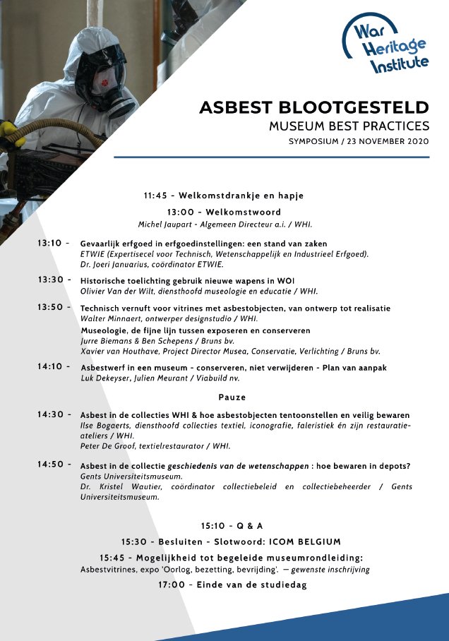 Een nieuwe datum voor de studiedag over gevaarlijk erfgoed in het War Heritage Institute: maandag 23 november 2020. Deelnemen is gratis, maar inschrijven is verplicht. Wij zijn ook van de partij! etwie.be/nieuws/nieuwe-… #studiedag #erfgoed #asbest