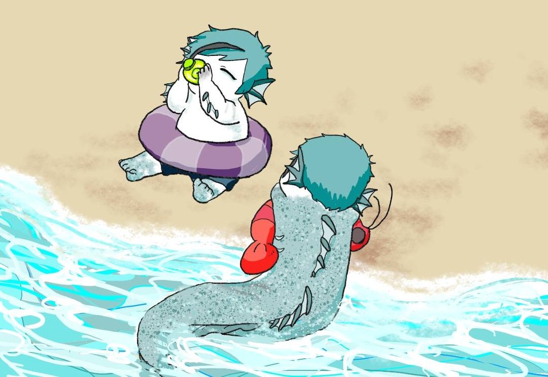 「海に来た稚魚イドと監督生 」|ののイラスト