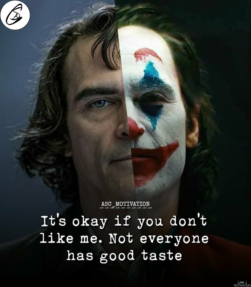 ascmotivation's tweet photo. It's okay if you don't like me.🤗
#likeme #jokerquotes #joker #thoughts #quotes #thoughts #jokerquotes #struggle #selfdevelopmentquotes #motivationthoughts #success #successquotes #positivequotes #tuesday #thoughtoftheday #quoteoftheday #motivation #inspiration #ASC_MOTIVATION https://t.co/no6fOJT0Cc