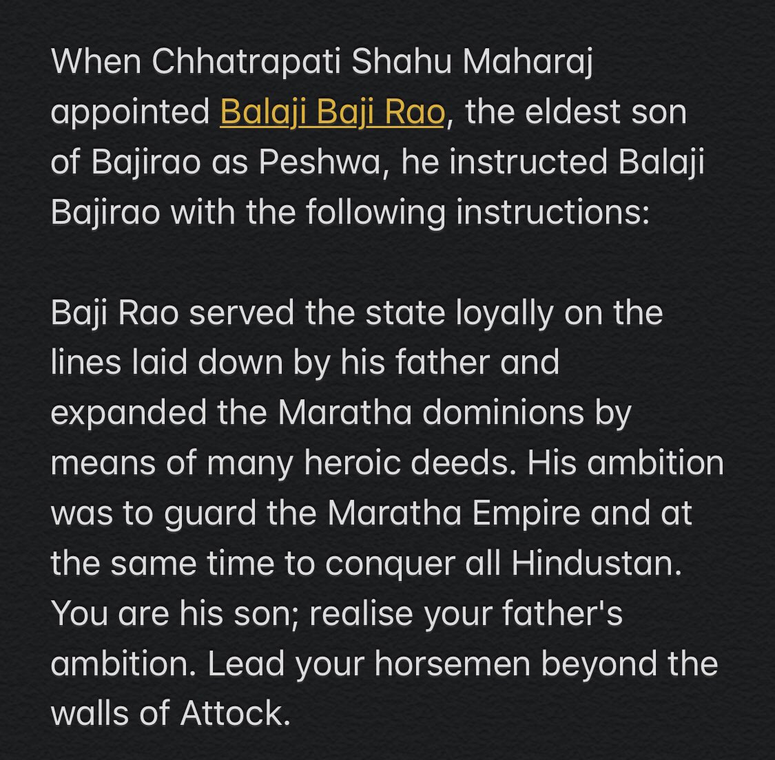 Peshwa Bajirao served Chhatrapati  #Shahu Maharaj with complete devotion. Maharaj loved him as much. Whether it was to make him the Peshwa or to stand by him in the case of  #Mastani, Chhatrapati was always on Bajirao’s side.(14/18)