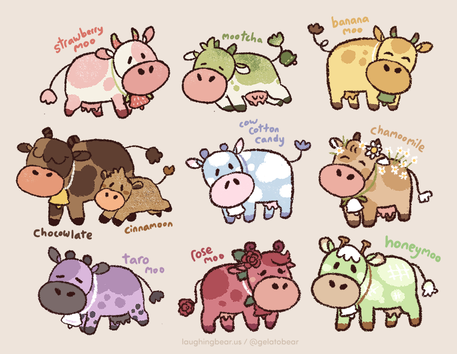 gelatobear's tweet photo. 🐮🍓🍈🌼 flavorful moos! 🌹🍩🍵🐮 https://t.co/pfAyr98MlD