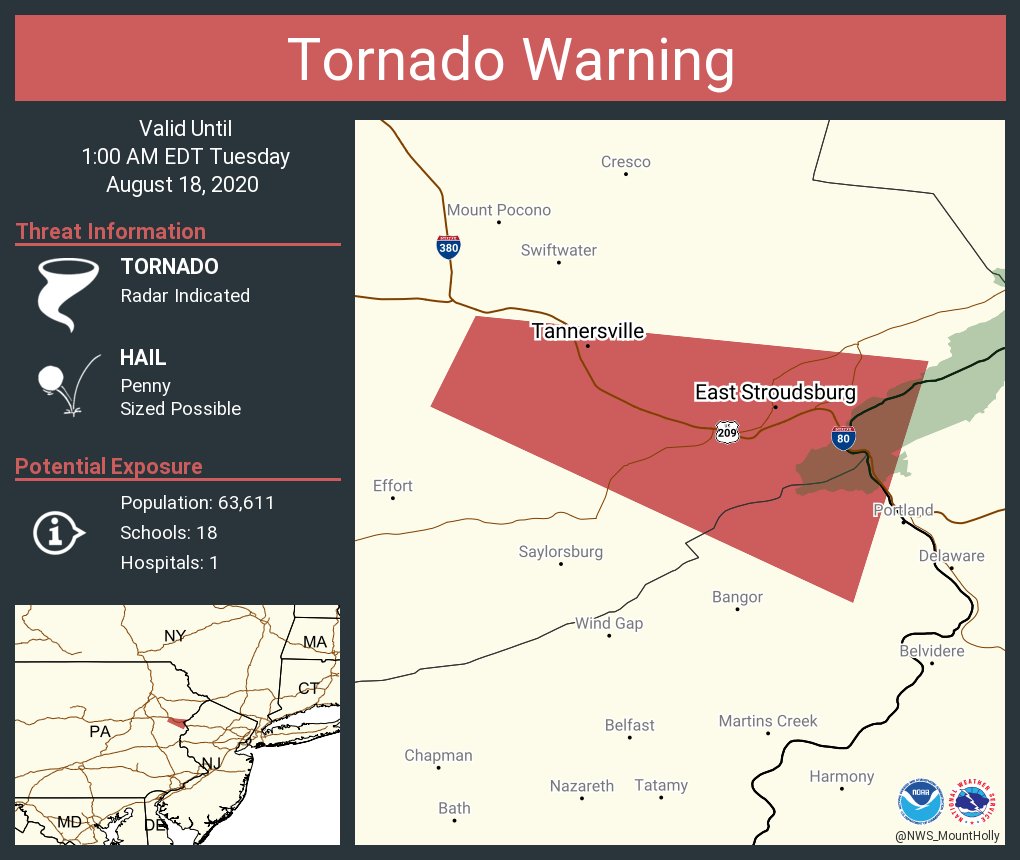 NWStornado: 🌪️⚠️ Tornado Warning including East Stroudsburg PA, Stroudsburg PA, Delaware Water Gap PA until 1:00 AM EDT