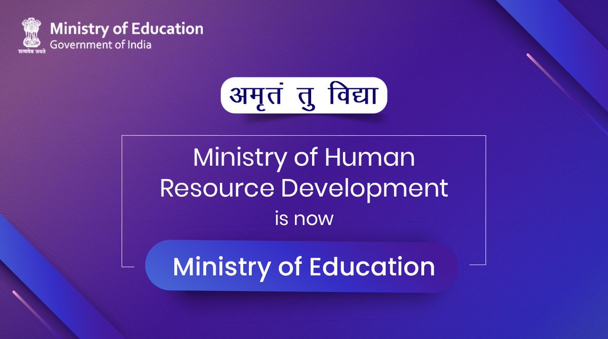DrRPNishank's tweet photo. Happy to state that, the change has started happening. HRD Ministry will henceforth be called as Shiksha Mantralaya/Education Ministry.
@narendramodi @PMOIndia
@HRDMinistry
#NEPTransformingIndia 
#NEP2020 https://t.co/XbxrtIJlhu