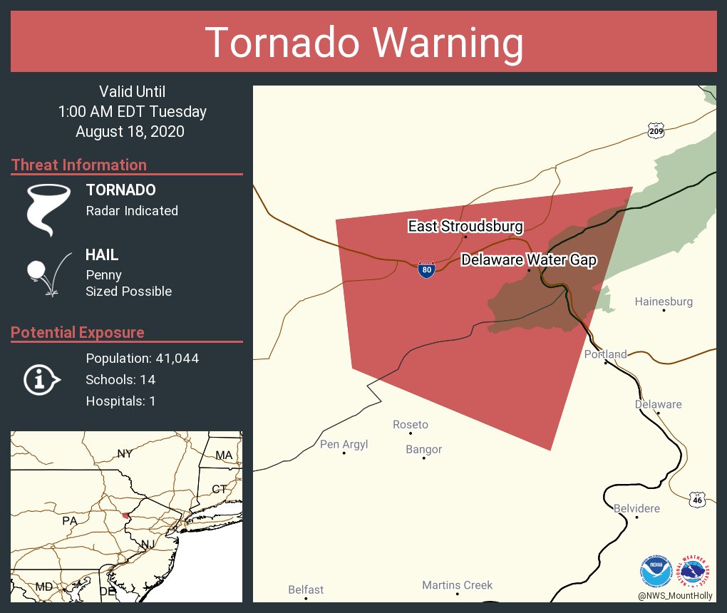 NWStornado: 🌪️⚠️ Tornado Warning continues for East Stroudsburg PA, Stroudsburg PA, Delaware Water Gap PA until 1:00 AM EDT