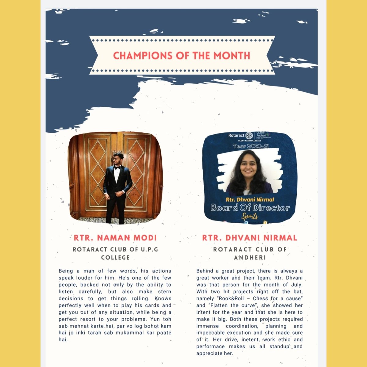 RotaractClubUPG's tweet photo. 📍A collection of all the amazing projects by 22 active clubs of Zone 2A 🗞️~ Communiquè 📜
Our Vice President Rtr. Naman modi, with his commendable work, has been recognized in Communiquè as one of the Champions for July!🏆
#RedefiningLimitswithRcupg
#Rcupg #Rotaractors #Zone2A https://t.co/SOuWHwJr2A