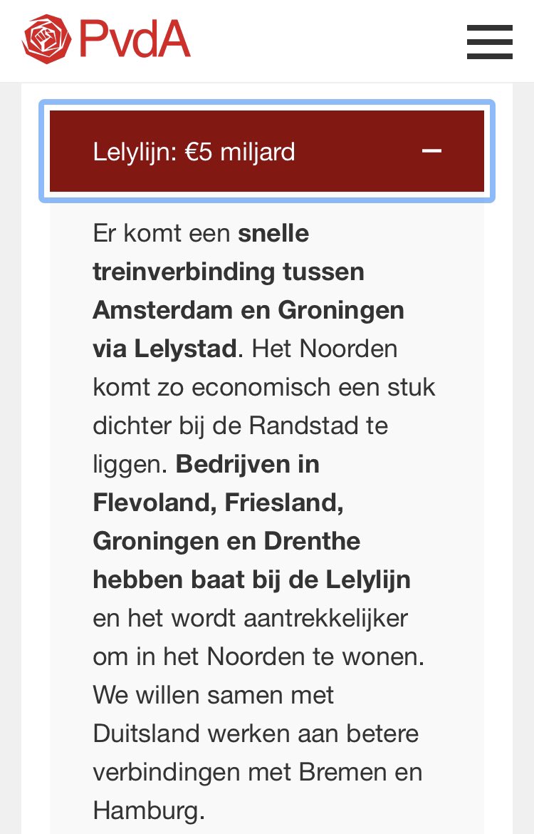 De @pvda kondigt aan een bedrag van vijf miljard te willen investeren in de Lelylijn. Welke andere partijen volgen? Dan kan er in de volgende regeringsperiode werk gemaakt worden van een nieuwe spoorverbinding tussen de Randstad en het Noorden!