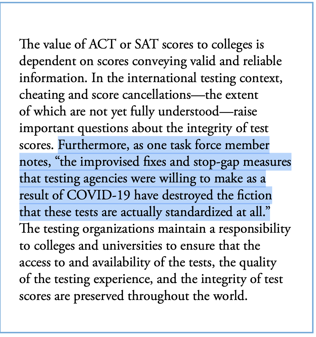 I really hope this is true. We need to destroy the fiction that the tests are standardized.