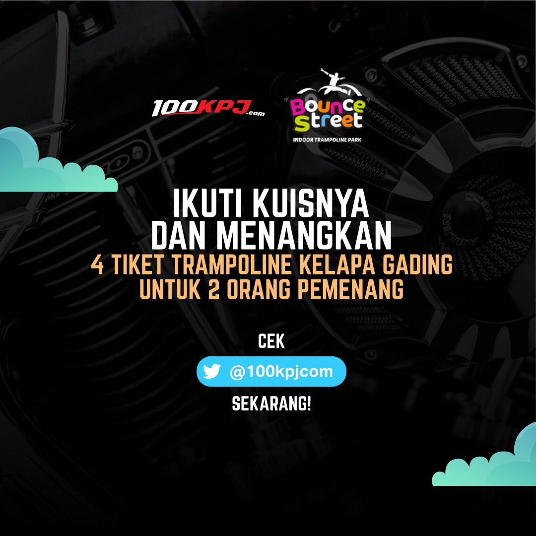Siapa mau dapetin 4 tiket senilai total jutaan rupiah, GRATIS?
Buruan, ikutan kuisnya sekarang juga!
di twitter 100kpj.com >> bit.ly/100kpj
