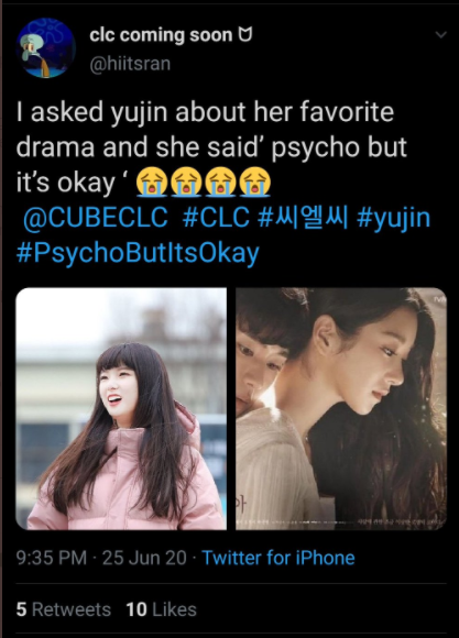 CLC (씨엘씨) - visual center Yujin names PBIO as her favorite drama IG:  https://instagram.com/cube_clc_official/twitter:  https://twitter.com/CUBECLC?s=20 cr:  @junmugly