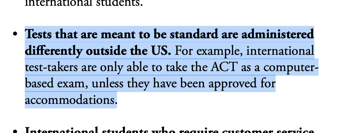 The tests used for college admission in the united states are standardized in the same way that MLB fields are standardized (meaning standardized in theory but not in practice)