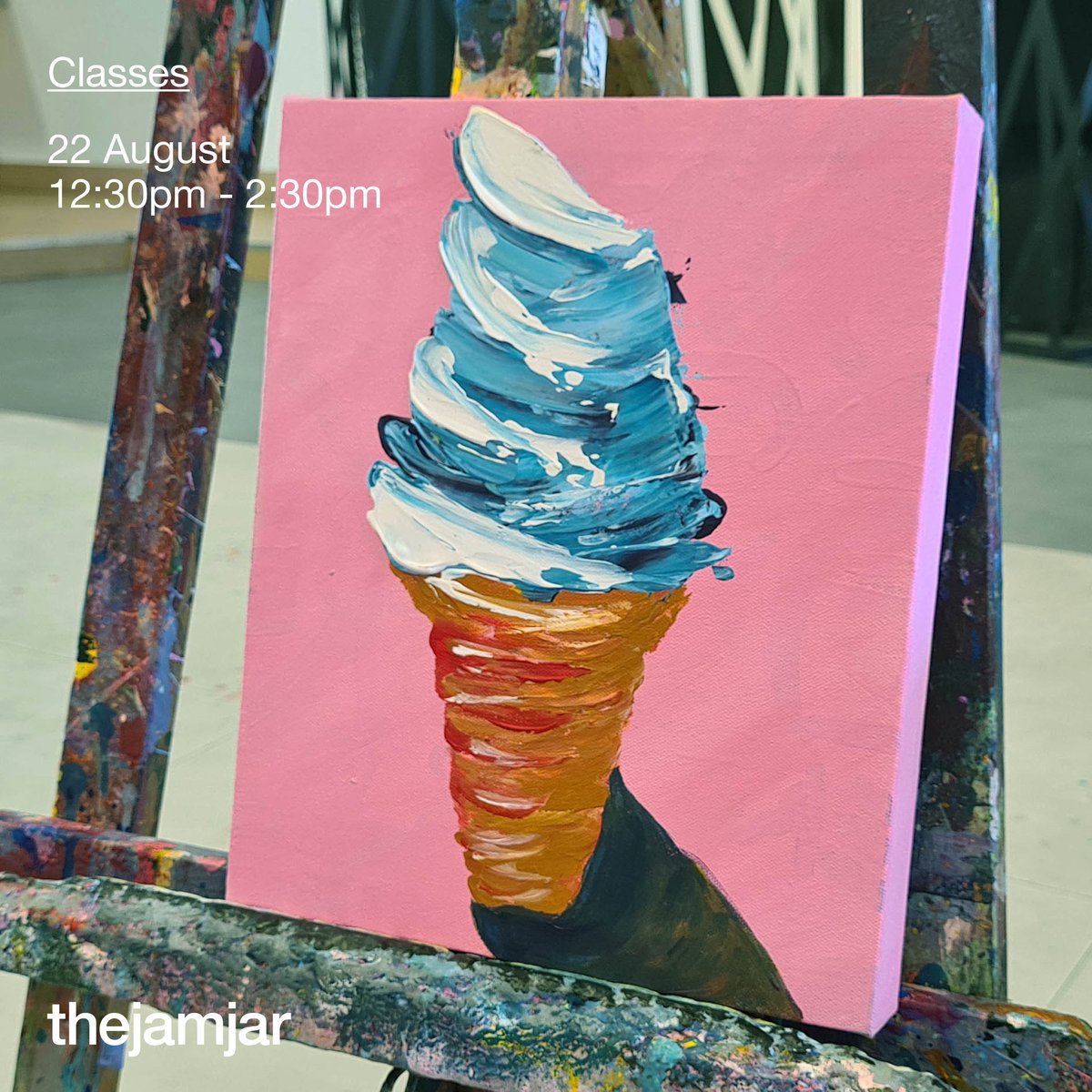 In this week's Acrylic Techniques Class (ages 12+), join our instructor as she helps you capture the image of a melting ice cream on canvas. Sign-up now!
.
For booking: ow.ly/twsQ50AU4Oz
.
@hanakram_ #thejamjardubai #art #painting #icecream #melting #summer #dubai #uae