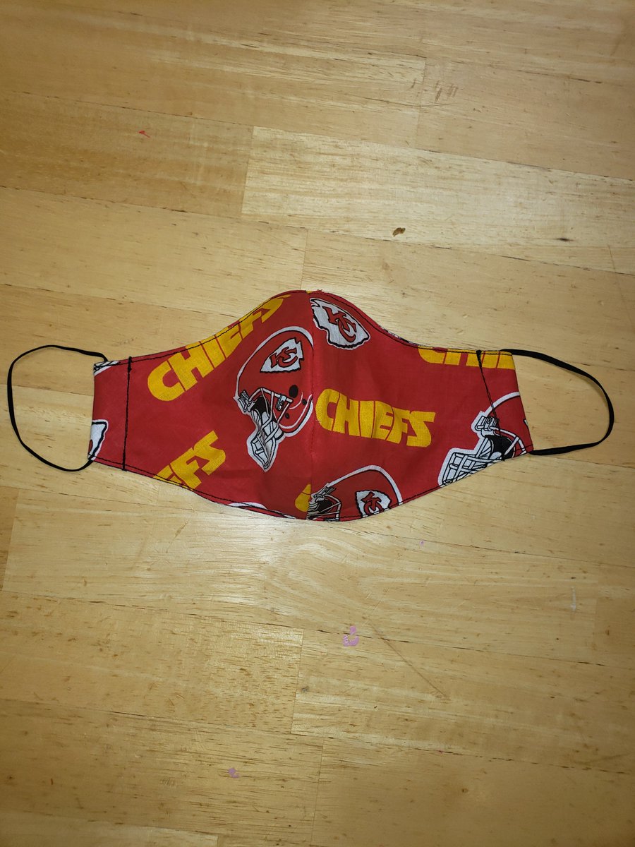 MissBusyLady's tweet photo. New fabric rolled in! I hate the Chiefs, but figure this would be popular! #coveryourface #sewtired https://t.co/1k2xqRN9qX