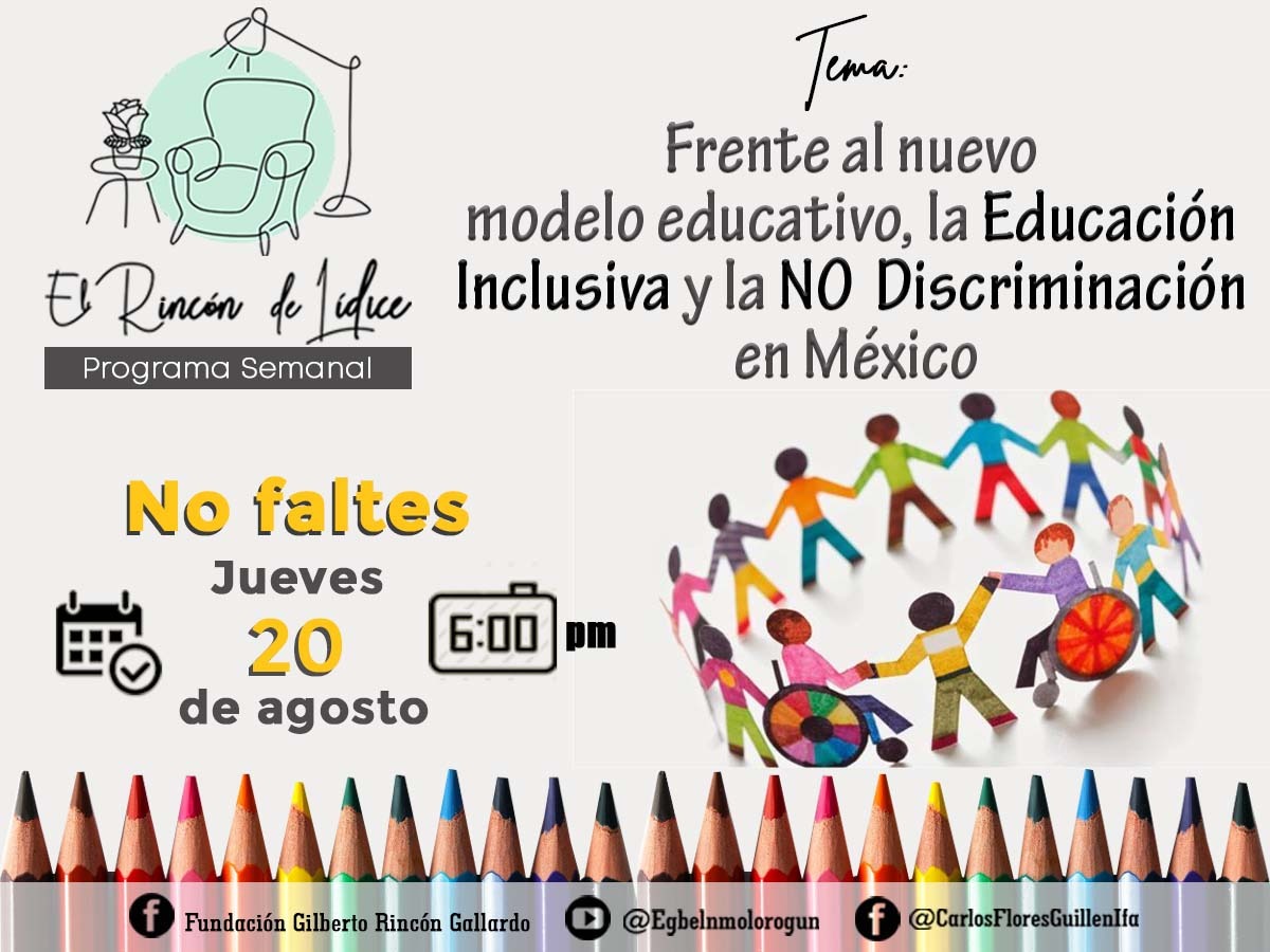 ATENTO AVISO jueves 20 a las 6 p.m. en El rincón de Lídice: "Frente al nuevo modelo educativo, la Educación Inclusiva y la no discriminación en México". <a href="/capacidad_di/">dí_CAPACIDAD</a> <a href="/AGUSMARTE/">🇲🇽Agustín Marte Pérez Córdova</a> <a href="/TeletonMexico/">Teletón México</a> <a href="/discapacidadcom/">Dis-capacidad.com</a> <a href="/ONUDHmexico/">ONU-DH México</a>