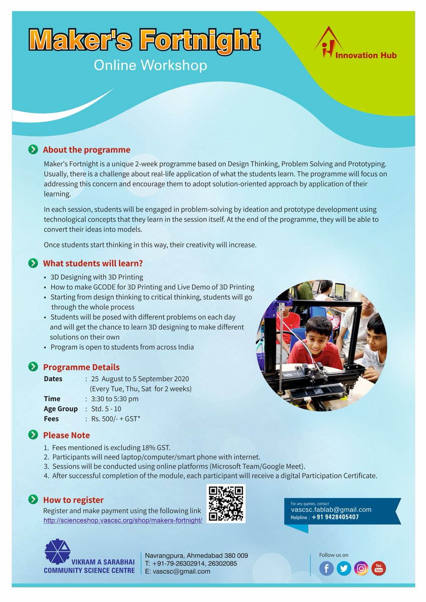 Announcing new programme on 3D Designing &amp; 3D Printing. Polish your technological skills. Register on link scienceshop.vascsc.org/shop/makers-fo…
<a href="/ih_vascsc/">Innovation Hub VASCSC</a> <a href="/VASCSCandSTEM/">VASCSC-ATL</a> <a href="/vascscisme/">VASCSC ISME</a> @VASCSCShop <a href="/DSurkar/">Dilip Surkar</a> 
#3DPrinting #3Ddesigning #designthinking #problemsolving #innovation