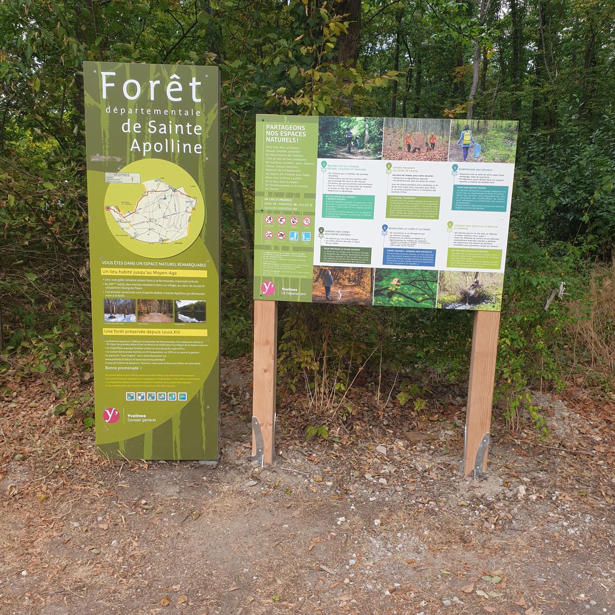 13 panneaux d'info et 3 pupitres en bois réalisés en inclusion par vitrification ont été dévoilés aux promeneurs de la forêt de Ste Apolline. Le CD78 a en effet opté pour cette signalétique touristique qui se fond dans le paysage. Ils sont à la fois durables, économiques.