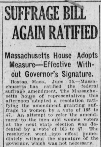 MASSACHUSETTS (June 25, 1919) - 8th state https://suffrage100ma.org/&nbsp;
