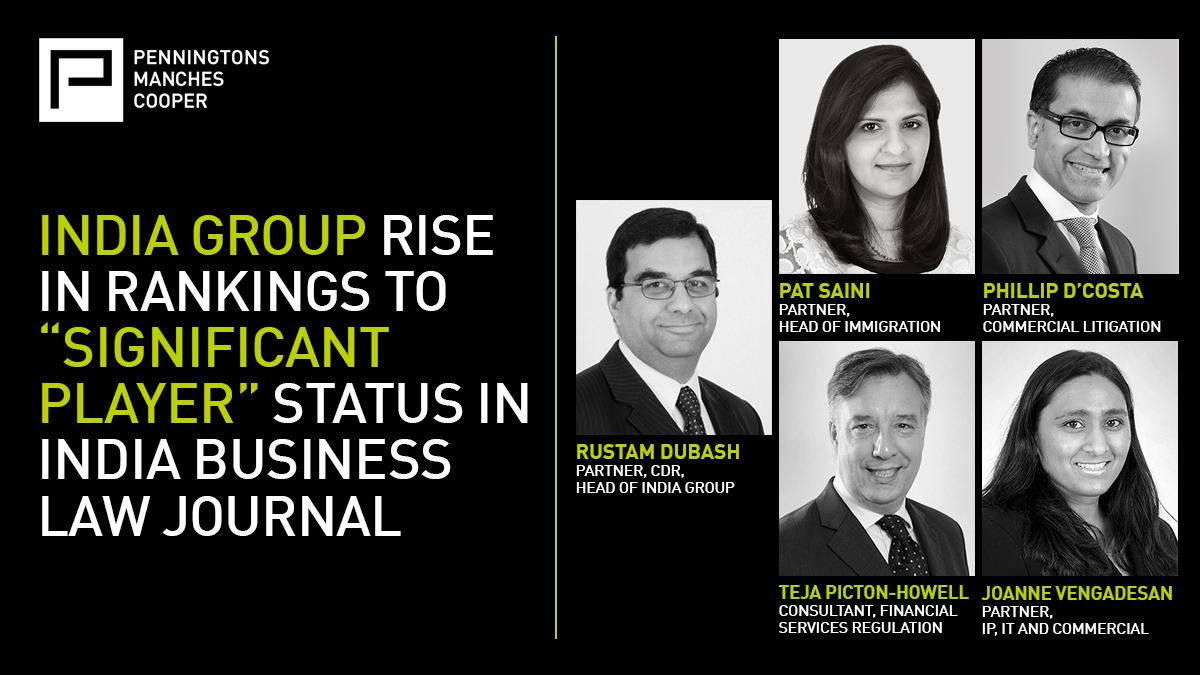 Penningtonslaw's tweet photo. Our India group, led by partner Rustam Dubash, has been ranked as a ‘significant player’ in the annual ranking of foreign lawyers in India by India Business Law Journal @IBLJ_insights. For more details of the ranking, please see here: https://t.co/qEXeKs0cbn https://t.co/JB7TEHoQq8