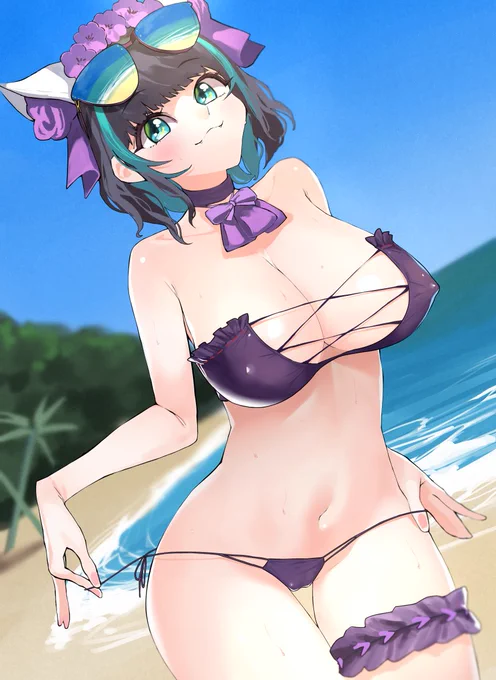 ダンナさまこの水着とってもエッチじゃないかにゃ?
#アズールレーン #チェシャー 
