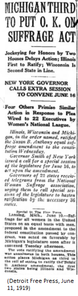MICHIGAN (June 10, 1919) - 3rd state to ratify that day
