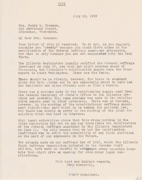ILLINOIS (ratified June 10, 1919, adopted revised resolution June 17, 1919) – While Illinois was the first state to vote to ratify what would become the  #19thAmendment   …  https://suffrage2020illinois.org/2019/06/17/the-vote-on-june-17-1919/