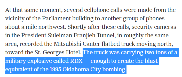 If the actual explosive was RDX as one trial witness concluded, that would have still come to 44-88 tons of RDX, NOT the TWO tons (or tonnes) NYTimes & other newspapers have often reported. There is no physical way a Mitsubishi Canter van could have carried so much RDX!36/
