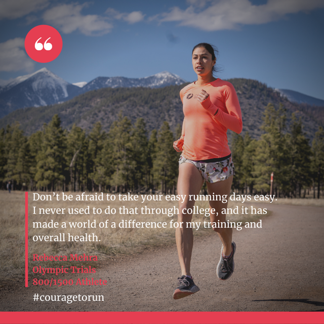 thecouragetorun's tweet photo. "Don't be afraid to take your easy running days easy ... it has made a world of difference for my training and overall health." - @rebecca_mehra, Olympic Trials 800/1500m athlete #TuesdayTip #couragetorun5k https://t.co/PICjBGG0RU