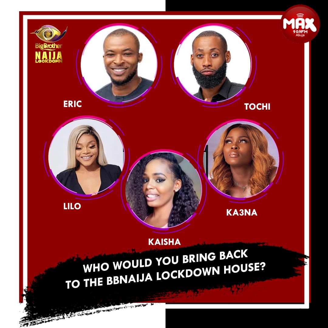 max909fm's tweet photo. “Who would you bring back?
1. Eric
2. Tochi
3. Lilo
4. Ka3na
5. Kaisha
#MaxQuestion
#MaxTrivia
#Trivia
#IfIWereBiggie
#KiddwayaTheChamp
#AbujaTwitterCommunity
#HitsMusicForabuja” https://t.co/u2hJcaOsQZ https://t.co/JJqeqdHAKP