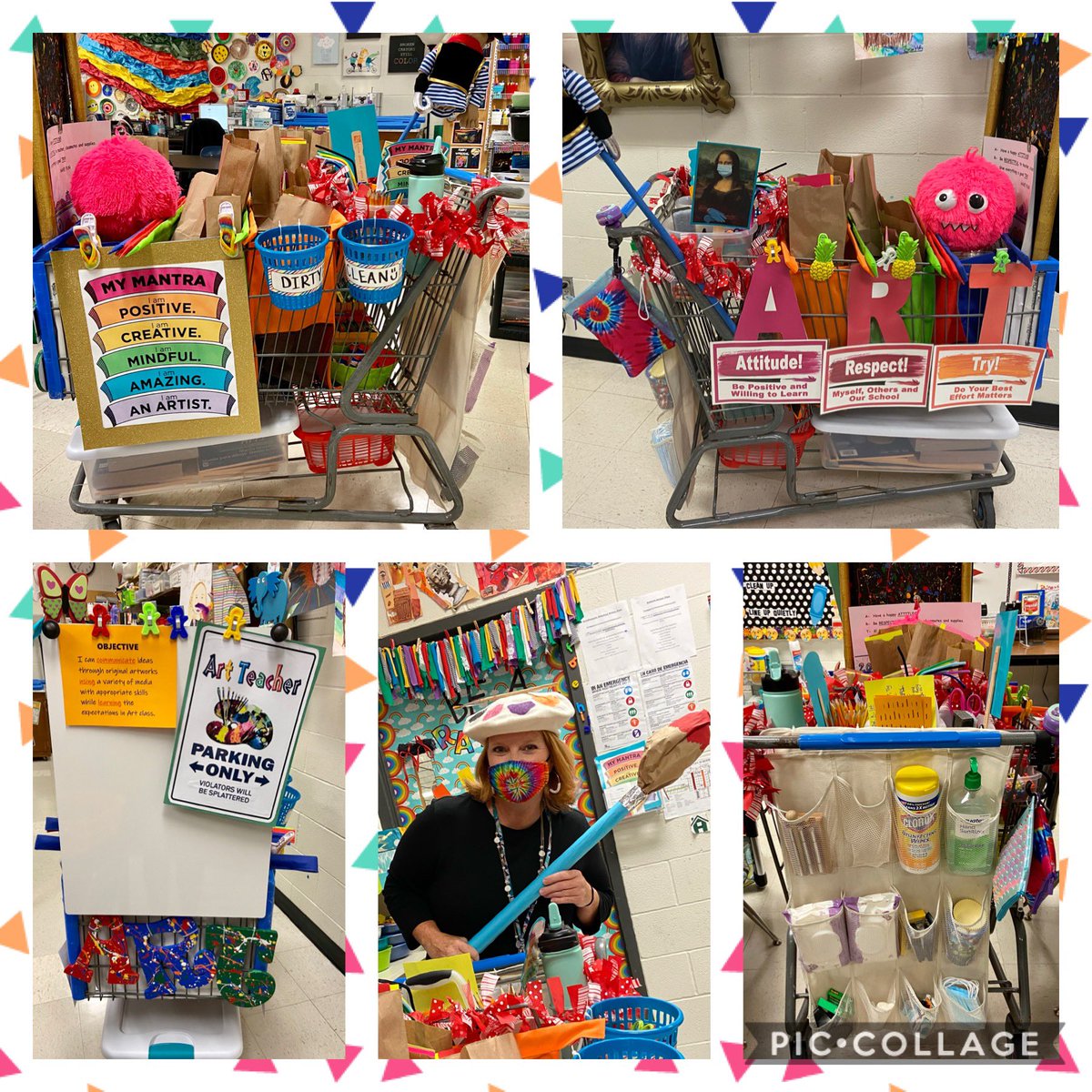 atiptonART's tweet photo. We may not get to be in the Art room right now, but we’re going to rock “Art on a Cart”! And thanks to Rockwall Walmart for donating a shopping cart! 🤗🌈🎨🛒@NolaKWilson @OfficialCISD https://t.co/vnJHkkBoLf