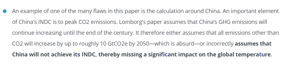 Klimasiden ClimateActionTracker (CAT) måtte gå i rette med et studie fra Lomborg, der kraftigt undervurderede effekten af klimahandling. CAT nævnte bl.a. at Lomborgs konklusion hviler på flere fejlagtige antagelser. https://climateactiontracker.org/global/further-information/lomborg-misses-turn/