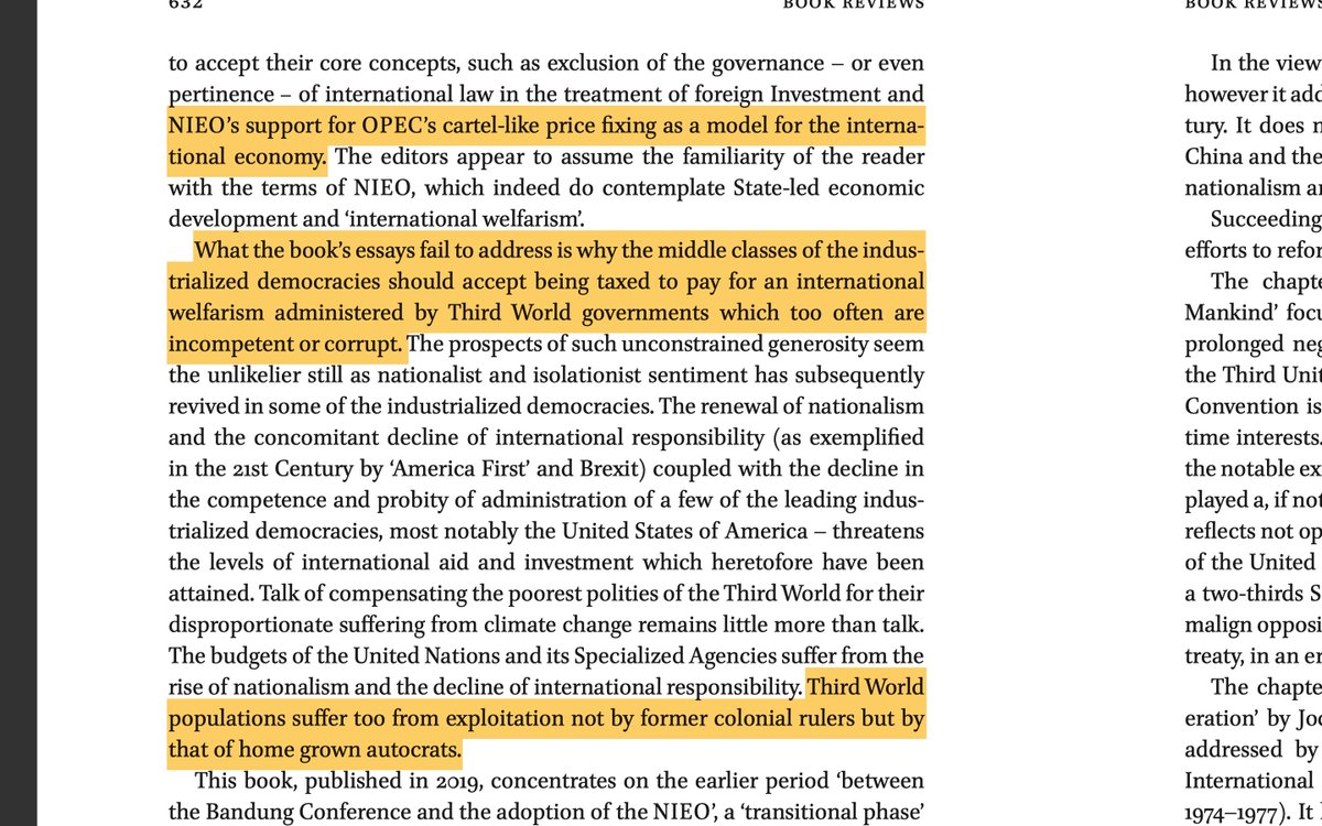 The angel/demon, virgin/whore framing is furthered by the other highlighted parts: - OPEC has 'cartel-like price fixing' &- Third World populations suffer 'from exploitation *not* by former colonial rulers but by that of home-grown autocrats' (emphasis added).8/