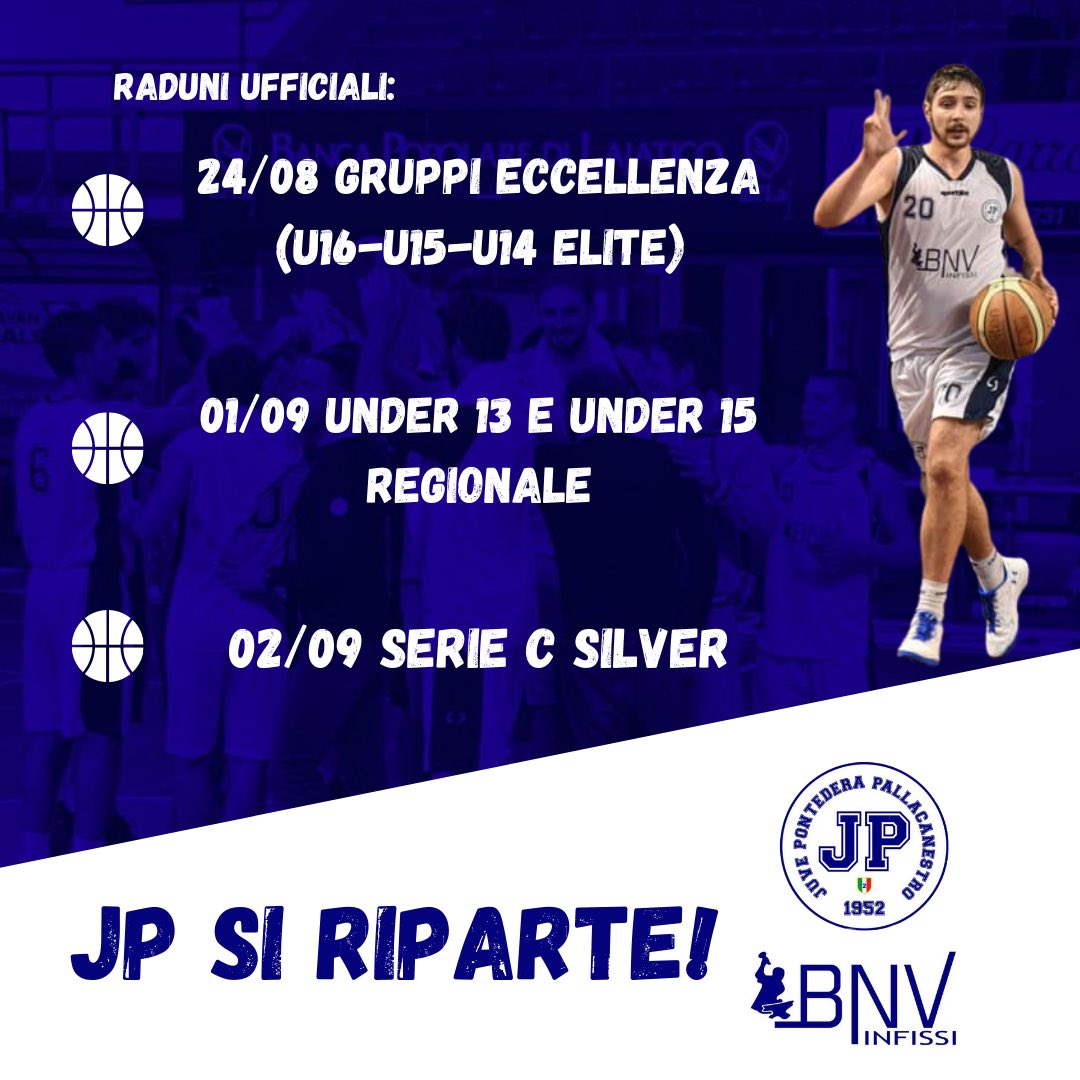 JuveJp's tweet photo. CI SIAMO 🔥🏀⠀
⠀
La BNV Juve Pontedera ha le date ufficiali per l’inizio della stagione 2020/2021 🔜⠀
⠀
#jp #jpworld #jpneverstops #dal1952 https://t.co/udlTakFQNr