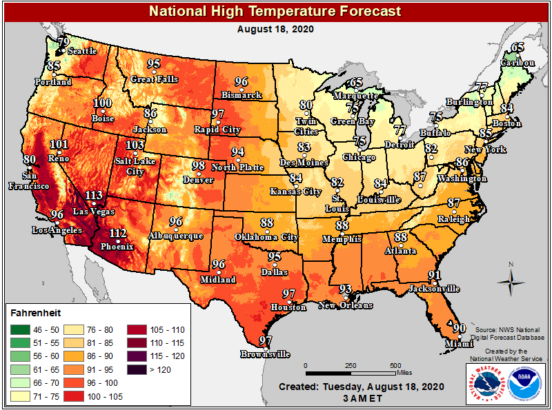 NWSCaribou's tweet photo. Looking to escape the hot weather?  Caribou, Maine looks to be one of the cooler spots across the contiguous U.S. today.  Get your local forecasts anytime at https://t.co/boLbulvJ2S #USA #MEwx https://t.co/e8UfrenO4D