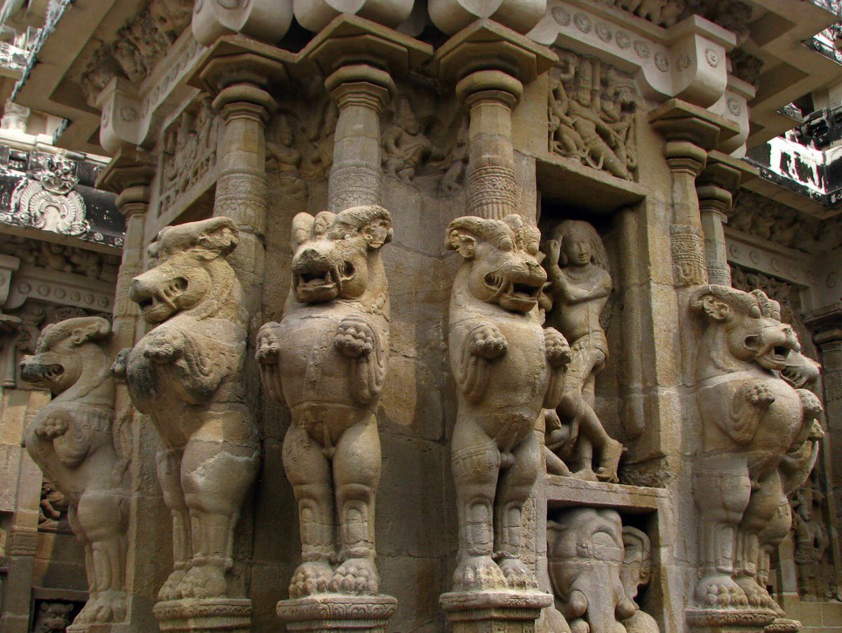 ...one murthy of Vishnu each in standing, sitting and reclining positions. Internal staircases are brilliantly designed to accommodate these. Later, smaller parivaara shrines or other adjunct mandapas have also been built. The Vijayanagar kings, & their governors, the Nayaks..