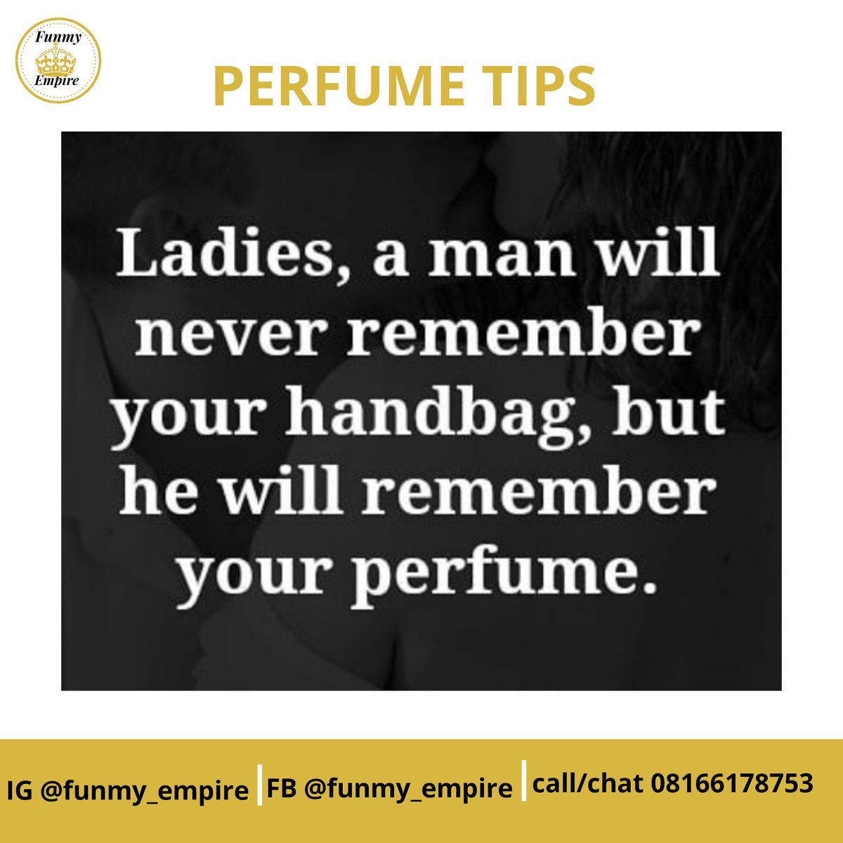 FunmyEmpire's tweet photo. Let your Man remember your perfume, when you wear our undiluted Perfume oils | zero Alcohol. Give your skin a nice scent and sweet smell.
To place your order orders
Kindly call or Whatsapp 08166178753
#perfumetip #qualityperfumeoil #undilutedoil #we♥️referrals #funmy_empire https://t.co/ruZStfAYpm