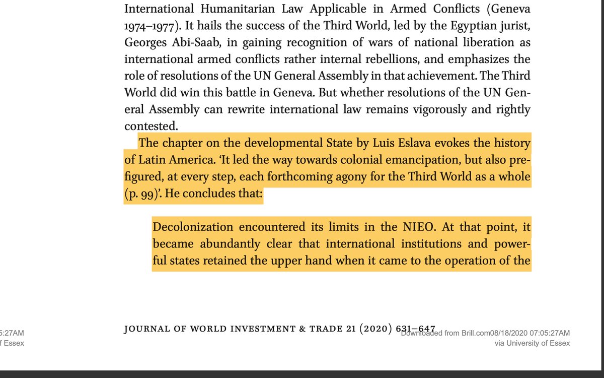 The only thing Schwebel says of  @l_eslava's chapter is: "The chapter on the developmental State by Luis Eslava evokes the history of Latin America. ... He concludes that:" The rest are quotes from Eslava.21/