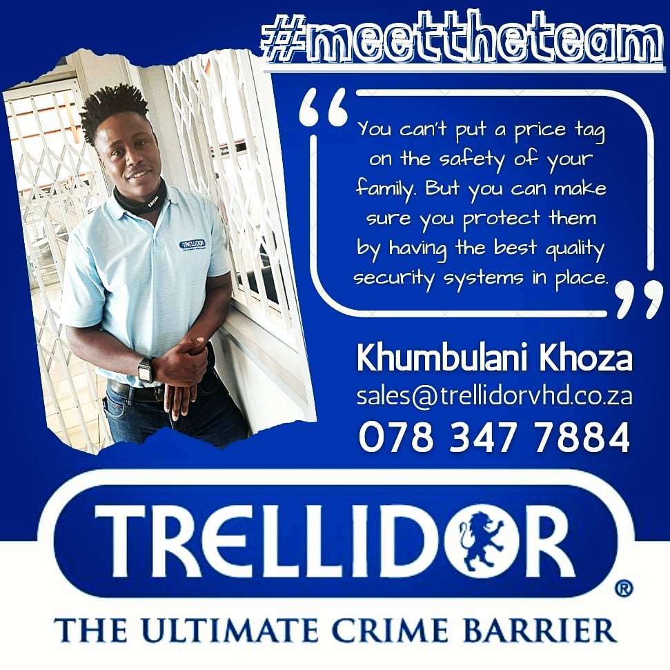 TVryheid's tweet photo. You can't put a price tag on the safety of your family. But you can make sure you protect them by having the best quality security systems in place...
Contact #KhumbulaniKhoza at #TrellidorVryheid for a quote. #theultimatecrimebarrier #security #meettheteam https://t.co/Q4rhkuH1fo