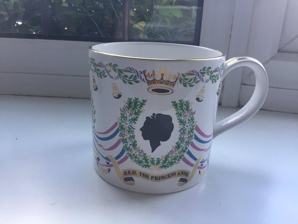 RoyalsOther's tweet photo. The Princess Royal has been in the spotlight this weekend. I found this very jazzy and very large commemorative mug in an Antiques Centre in #Stamford yesterday of her wedding in 1973. #princessanne #PrincessRoyalAt70 https://t.co/8g3bqYAeWP