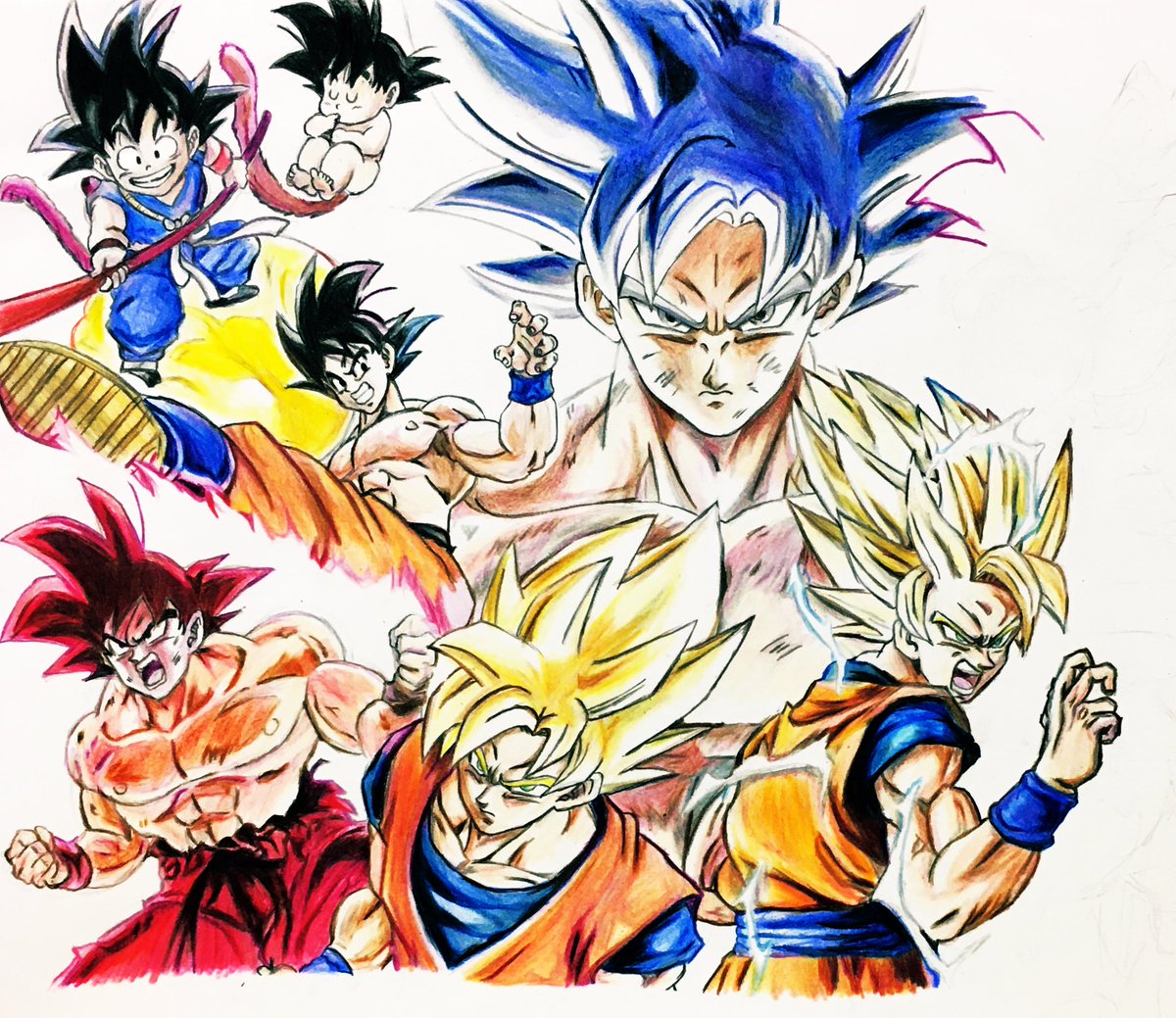 ドラゴンボール やっとキャラ半分描けた感じです ドラゴンボール 悟空 色鉛筆 ダインのイラスト