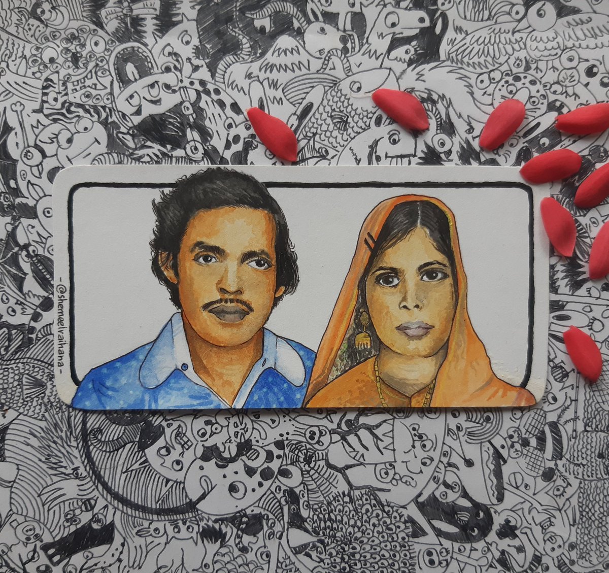 varayaadi's tweet image. ഒരു ബ്ലാക്ക് ആന്റ് വൈറ്റ് ചിത്രത്തിന് നിറം നൽകിയപ്പോൾ.💙🧡
DM for your orders.📩
#customizedbookmarks #bookmarker #customizedart #watercolor #paintings #gift #giftart #handmade #handmadeart #paperart #art #sketch #illustration #drawing #painting #ArtistOnTwitter #shemeelraihana