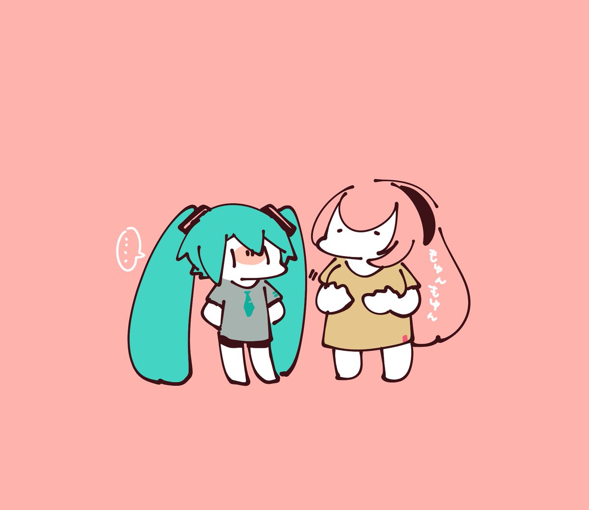 初音ミク ,巡音ルカ 「考え事しながら自分のお胸を揉んでるルカさんを見るミクさん('◉◉`) 」|袁のイラスト