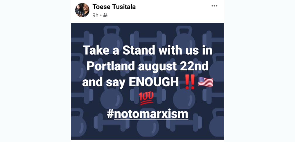 Man with arrest warrant for violating parole says what?Tiny Toese encouraging people show up at Amber Cummings No to Marxism rally in Portland this Saturday.Probably too chicken to show up himself.