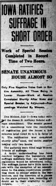 IOWA (July 2, 1919) – 10th state to ratify @LWV founder Carrie Chapman Catt grew up in Charles City, Iowa @ChuckGrassley’s mother among 1st women to vote https://www.legis.iowa.gov/docs/publications/TB/1036754.pdf (PDF) https://twitter.com/greggiroux/status/1146119442734227462?s=20