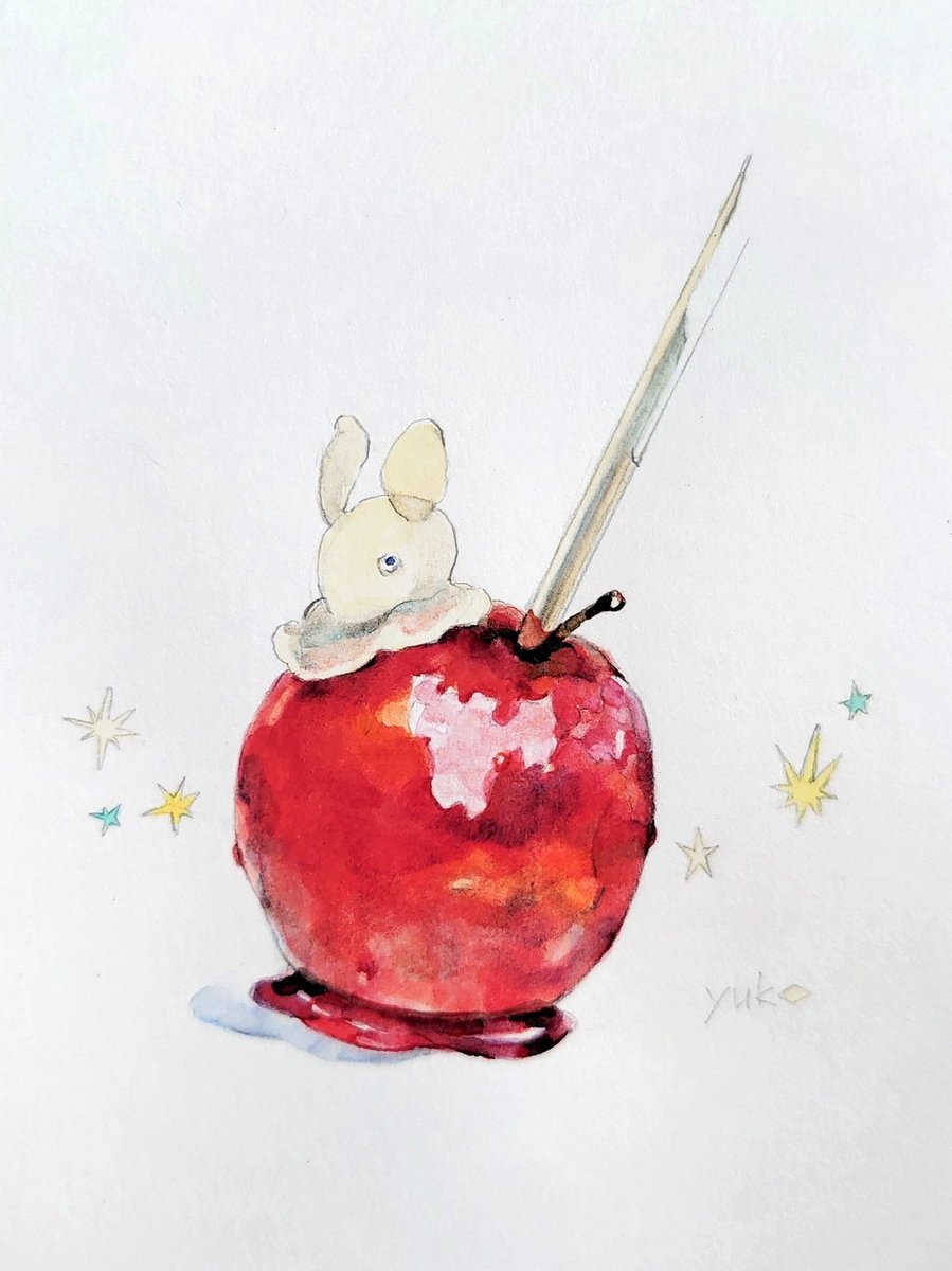 メンダコとりんご飴 絵の中休みでメンダコを描こうと思った 夏の要素も入れ ツジ ユウコ 7 15 Artroomingのイラスト