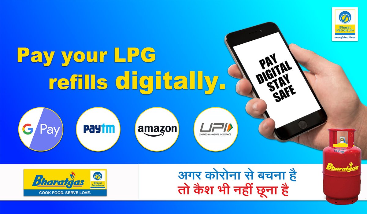 BPCLHisar's tweet photo. Avoid Corona by paying digital. Now Pay for your LPG refills digitally with our payment partners.
#covidmillionaires #digitalpayments #avoidcash #bharatgas
@_DigitalIndia @BPCLimited @BPCLLPG @PetroleumMin @amazonIN @PaytmBusiness @COVIDNewsByMIB @PMOIndia @dpradhanbjp https://t.co/xNgZL2cjox