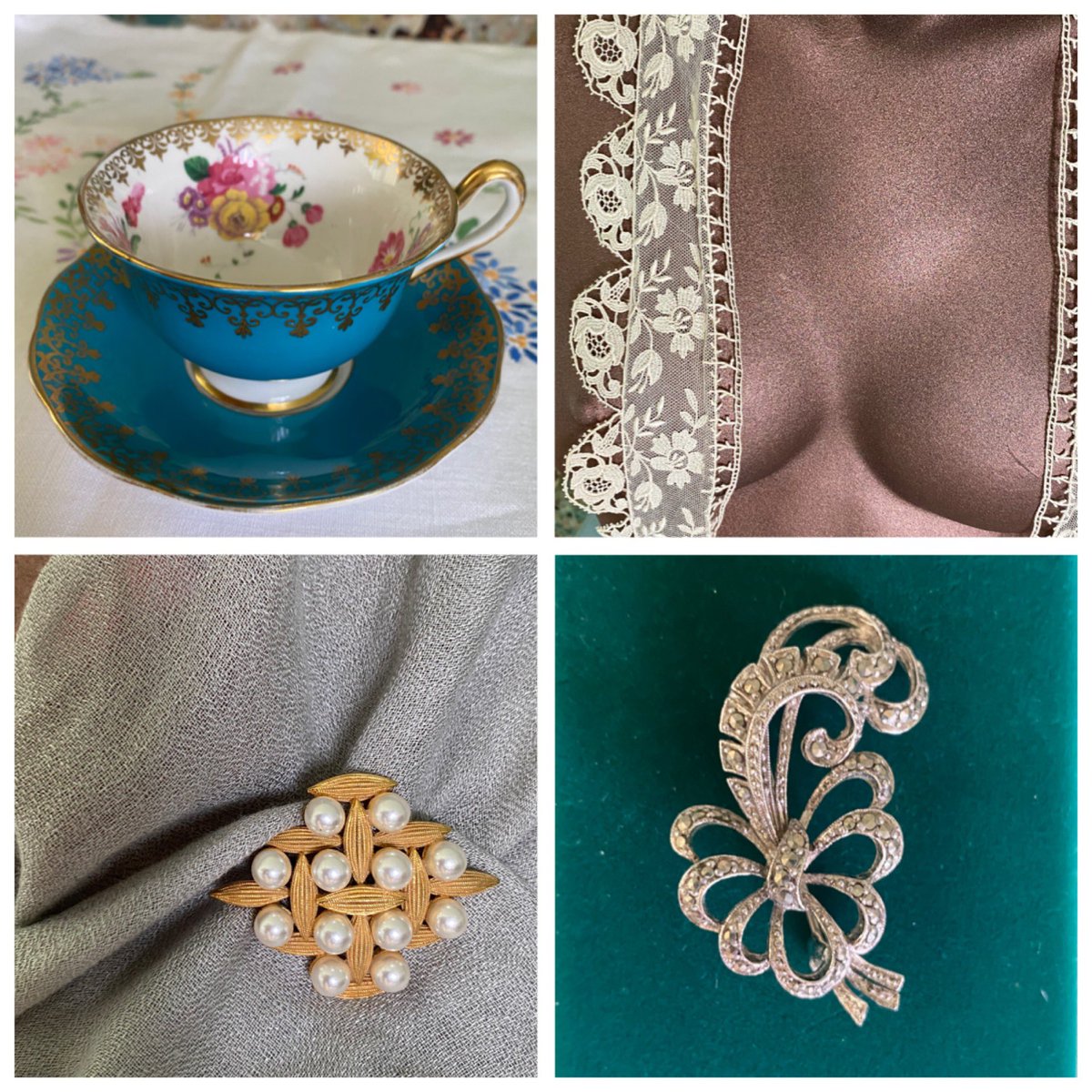 Phoenixvintage1's tweet photo. After a short break I have some new items in the shop. Here are a few of them! #royalalbertteacup #vintagelace #sphinxbrooch #marcasite #brutalistbrooch #modernistjewellery #vintagejewellery #1950steacup https://t.co/7V0B75hPup